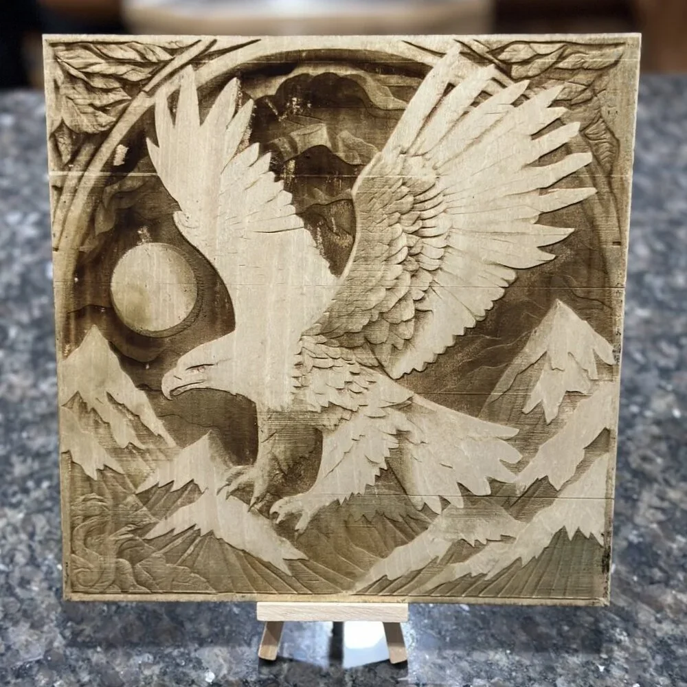 Engraved Eagle Wood Wall Art – 10x10 Rustic Decor - Picture 1 of 3